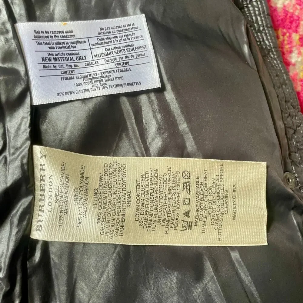 Burberry Black Goose Down Quilted Puffer Jacket sz M Medium Coat Shiny - Picture 8 of 12